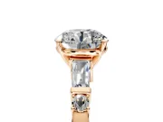 Bar-Set Engagement Ring Setting for Round Cut Center with Tapered Baguette Accents and Prong Head in Rose Gold