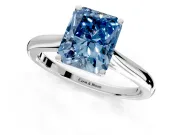 Solitaire Engagement Ring Setting for Fancy Blue Radiant Cut Center with Narrow Cathedral Band and Prong Head in White Gold