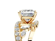 Solitaire Engagement Ring Setting for Princess Cut Center with Pave Bypass Twist Band and Prong Head in Yellow Gold