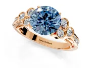 Cluster Engagement Ring Setting for Fancy Blue Round Cut Center with Bezel Accent Clusters and Prong Head in Rose Gold