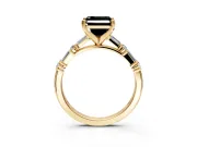 Baguette Engagement Ring Setting for Fancy Black Asscher Cut Center with Alternating Bar-Set Band and Prong Head in Yellow Gold