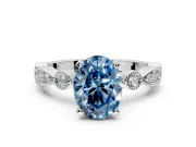 Solitaire Engagement Ring Setting for Fancy Blue Oval Center with Milgrain Bezel Accents and Prong Head in Platinum