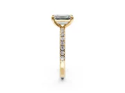 Solitaire Engagement Ring Setting for Emerald Cut Center with Fine Pave Narrow Band and Prong Head in Yellow Gold