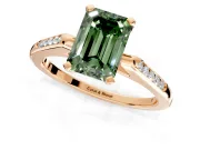 Solitaire Engagement Ring Setting for Fancy Green Emerald Cut Center with Channel Accents and Prong Head in Rose Gold