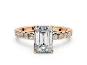 Solitaire Engagement Ring Setting for Emerald Cut Center with Large Accents and Prong Head in Rose Gold