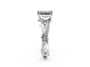 Solitaire Engagement Ring Setting for Emerald Cut Center with Pave and Plain Crossover Band and Prong Head in Sterling Silver