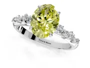 Cluster Engagement Ring Setting for Fancy Yellow Oval Center with Round Cut Accent Band and Prong Head in Sterling Silver