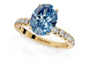 Open Basket Engagement Ring Setting for Fancy Blue Oval Center with Pave Band and Prong Head in Yellow Gold