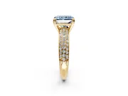Solitaire Engagement Ring Setting for Fancy Blue Radiant Cut Center with Multi-Row Pave Accents and Basket Head in Yellow Gold