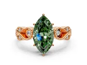 Leaf Engagement Ring Setting for Fancy Green Marquise Center with Milgrain Accent Band and Prong Head in Rose Gold