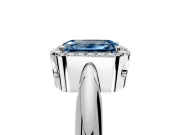 Halo Engagement Ring Setting for Fancy Blue Emerald Cut Center with Tapered Plain Band and Prong Head in Sterling Silver