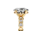 Solitaire Engagement Ring Setting for Oval Center with Bezel-Dot Beaded Band and Prong Head in Yellow Gold