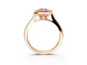 Halo Engagement Ring Setting for Fancy Pink Emerald Cut Center with Milgrain Pave Band and Bezel Head in Rose Gold