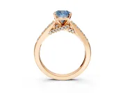 Solitaire Engagement Ring Setting for Fancy Blue Cushion Cut Center with Crossover Accents and Prong Head in Rose Gold