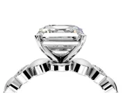 Solitaire Engagement Ring Setting for Asscher Cut Center with Beaded Bezel Station Band and Prong Head in Platinum