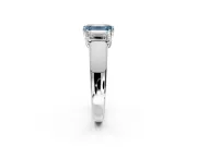 3 Stone Engagement Ring Setting for Fancy Blue Emerald Cut Center with Raised Basket Heads and Prong Head in Platinum