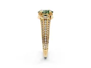 Solitaire Engagement Ring Setting for Fancy Green Oval Center with Accented Split Shank and Prong Head in Yellow Gold