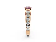 Solitaire Engagement Ring Setting for Fancy Pink Cushion Cut Center with Graduated Shared Prongs and Prong Head in Rose Gold