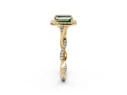 Halo Engagement Ring Setting for Fancy Green Asscher Cut Center with Twist Band and Prong Head in Yellow Gold