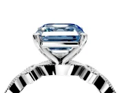 Solitaire Engagement Ring Setting for Fancy Blue Asscher Cut Center with Milgrain Bezel Accents and Prong Head in Platinum