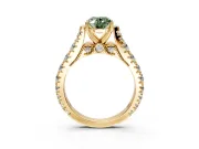 Solitaire Engagement Ring Setting for Fancy Green Oval Center with Pave Cathedral Shoulders and Prong Head in Yellow Gold