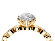 Solitaire Engagement Ring Setting for Marquise Center with Beaded Bezel Station Band and Prong Head in Yellow Gold