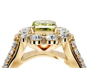 Large Accent Halo Engagement Ring Setting for Fancy Yellow Emerald Cut Center with Pave Split Shank and Prong Head in Yellow Gold