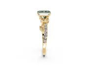 Leaf Motif Engagement Ring Setting for Fancy Green Radiant Cut Center with Pave Band and Prong Head in Yellow Gold