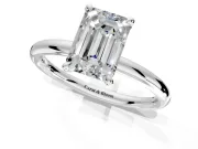 Hidden Halo Engagement Ring Setting for Emerald Cut Center with Thin Rounded Band and Prong Head in White Gold