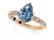 Solitaire Engagement Ring Setting for Fancy Blue Pear-Shaped Center with Fine Pave Band and Claw Prong Head in Rose Gold