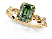 Vintage Station Engagement Ring Setting for Fancy Green Emerald Cut Center with Accents and Prong Head in Yellow Gold