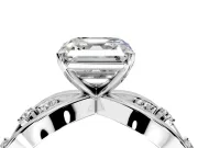Solitaire Engagement Ring Setting for Asscher Cut Center with Criss-Cross Accent Band and Prong Head in Sterling Silver