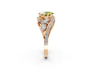 Halo Engagement Ring Setting for Fancy Yellow Oval Center with Marquise and Pave Bypass Band and Prong Head in Rose Gold