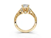 Solitaire Engagement Ring Setting for Cushion Cut Center with Filigree Accent Basket and Prong Head in Yellow Gold