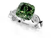 Solitaire Engagement Ring Setting for Fancy Green Cushion Cut Center with Accented Twist Band and Leaf Prong Head in Platinum