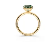 Low-Set Solitaire Engagement Ring Setting for Fancy Green Round Cut Center with Thin Plain Band and Prong Head in Yellow Gold