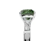 3 Stone Engagement Ring Setting for Fancy Green Cushion Cut Center with Tapered Baguettes, Plain Band and Prong Head in Platinum