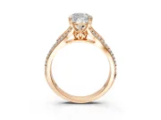 Solitaire Engagement Ring Setting for Cushion Cut Center with Pave Rail Split Shank and Prong Head in Rose Gold