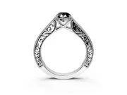 Solitaire Engagement Ring Setting for Fancy Black Pear-Shaped Center with Engraved Pave Band and Prong Head in Sterling Silver