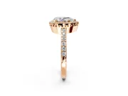Halo Engagement Ring Setting for Pear-Shaped Center with Inner Milgrain Border and Prong Head in Rose Gold