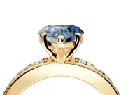 Solitaire Engagement Ring Setting for Fancy Blue Heart-Shaped Center with Channel-Set Accents and Prong Head in Yellow Gold