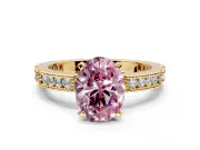 Solitaire Engagement Ring Setting for Fancy Pink Oval Center with Milgrain-Edged Pave Band and Prong Head in Yellow Gold