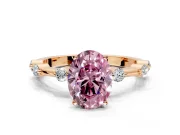 Solitaire Engagement Ring Setting for Fancy Pink Oval Center with Bezel Station Band and Prong Head in Rose Gold