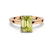 Solitaire Engagement Ring Setting for Fancy Yellow Emerald Cut Center with Basket Rail and Prong Head in Rose Gold