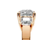 3 Stone Engagement Ring Setting for Cushion Cut Center with Matching Side Accents and Prong Head in Rose Gold