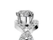 Halo Engagement Ring Setting for Heart-Shaped Center with Pave Infinity Twist Band and Prong Head in Platinum
