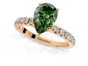 Open Basket Engagement Ring Setting for Fancy Green Pear-Shaped Center with Pave Band and Prong Head in Rose Gold