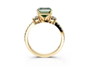 3 Stone Engagement Ring Setting for Fancy Green Asscher Cut Center with Round Cut Side Accents and Prong Head in Yellow Gold