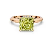 Hidden Halo Engagement Ring Setting for Fancy Yellow Princess Cut Center with Plain Rounded Band and Prong Head in Rose Gold