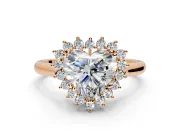 Starburst Halo Engagement Ring Setting for Heart-Shaped Center with Thin Round-Wire Band and Prong Head in Rose Gold